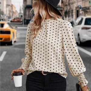 SHEIN Lune Polka Dot Lantern Sleeve Blouse